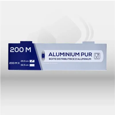 Papier aluminium professionnel 200 m x 30 cm avec boîte distributrice pour restauration et cuisines professionnelles, idéal pour la cuisson, la conservation et la protection des aliments, offrant une solution pratique, résistante et économique – disponibl