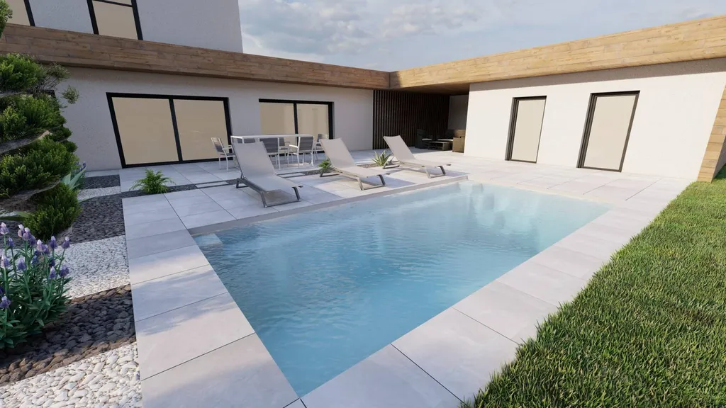 Piscine vue biais terrasse