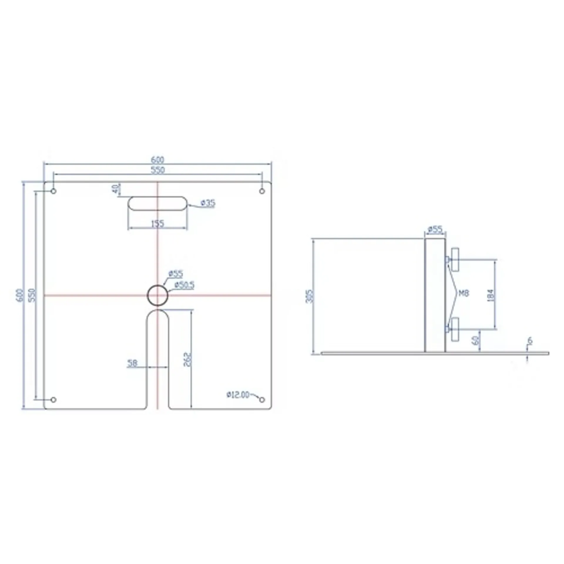 PLATINE DE SOL POUR TUBE ALU 50 MM