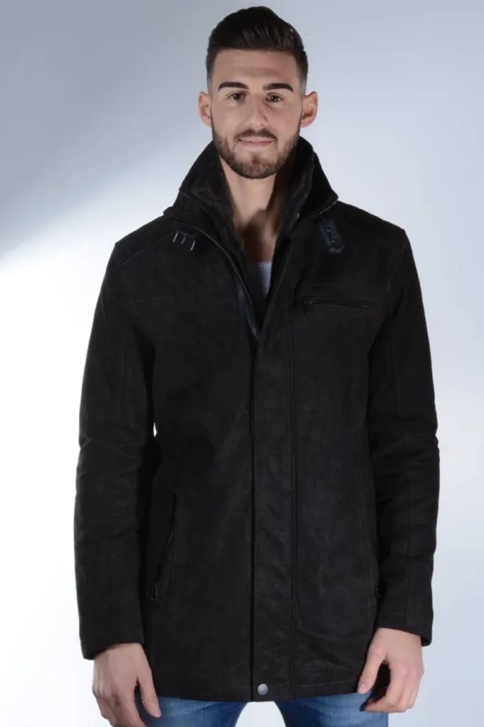 parka cuir brun homme
