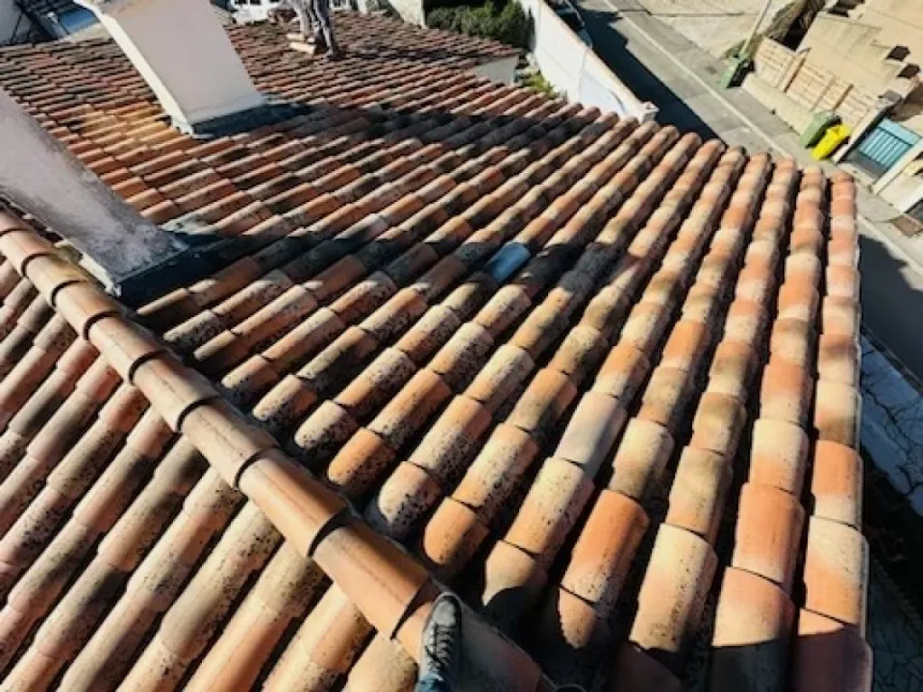 Intervention de couvreur pour un nettoyage de tuiles de toiture de maison près de Martigues 