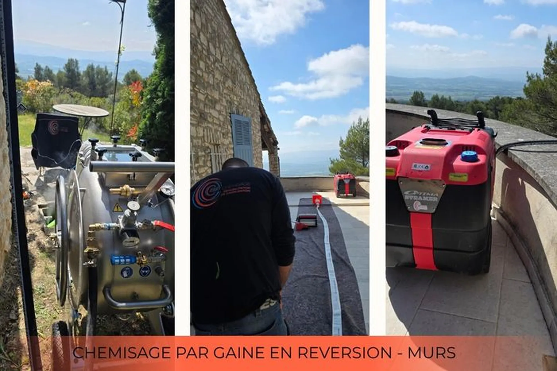 Réhabilitation de canalisation à Murs Chemisage en réversion · 9 mètres · DN 100 · Tir depuis regard extérieur