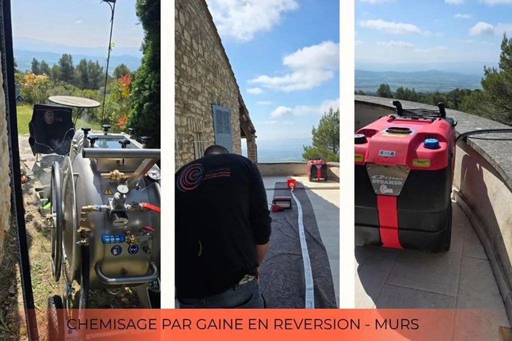 Réhabilitation de canalisation à Murs Chemisage en réversion · 9 mètres · DN 100 · Tir depuis regard extérieur