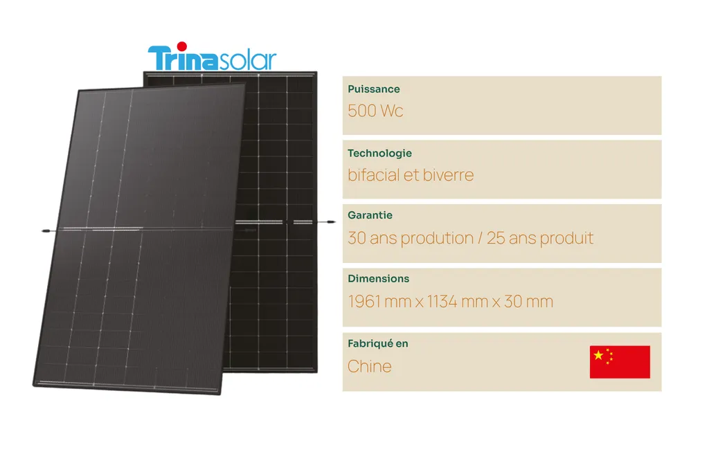 Panneau solaire Trina Solar Vertex S+ 500 Wc bi-verre avec bilan carbone PPE2