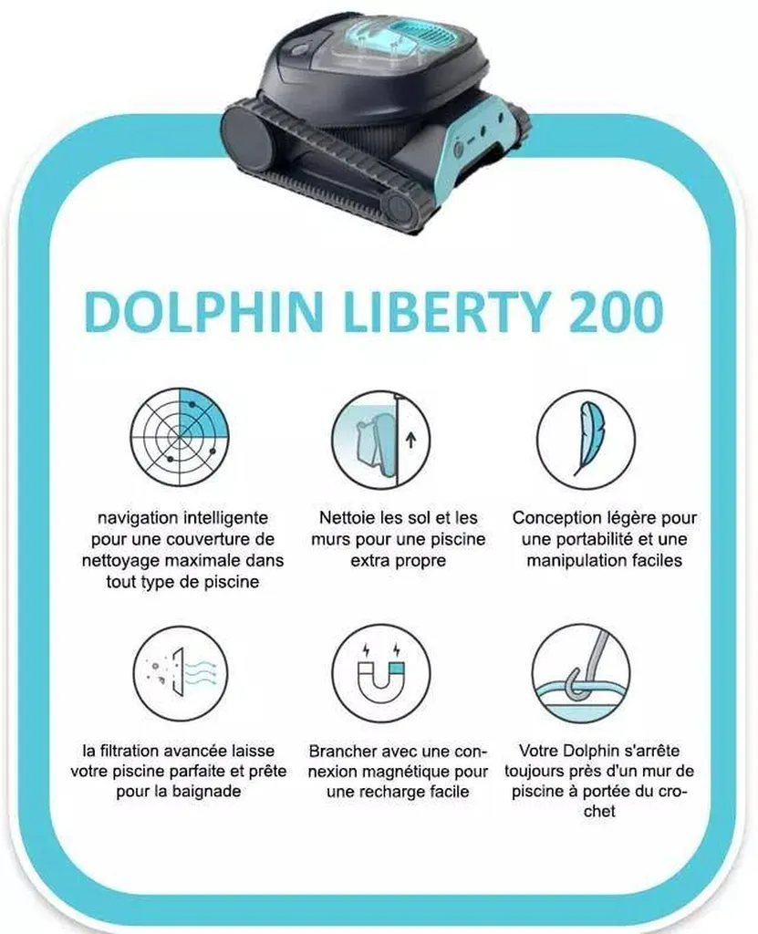 Dolphin LIBERTY 200 - Maytronics - Robot nettoyeur de piscine sans fil - Aquarev' Piscines -  Saint Julien 83560