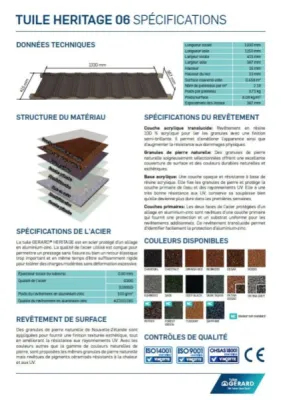 1ère page Fiche Technique Tuiles métalliques GERARD HERITAGE 06