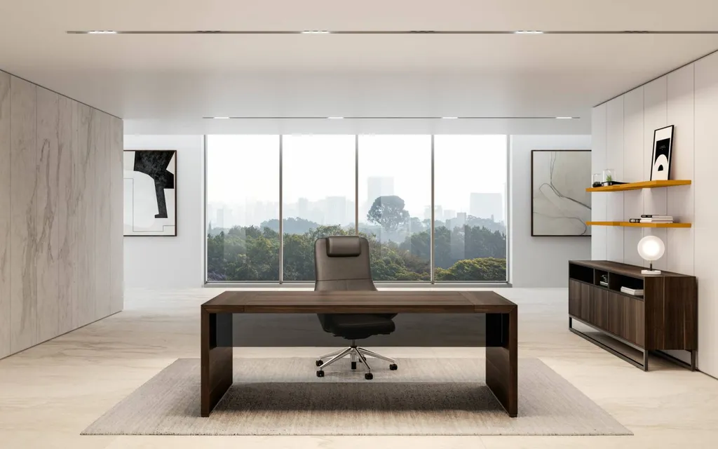 Bureau de direction bois rectangulaire BRIDGE avec fauteuil de direction cuir à ALES. 