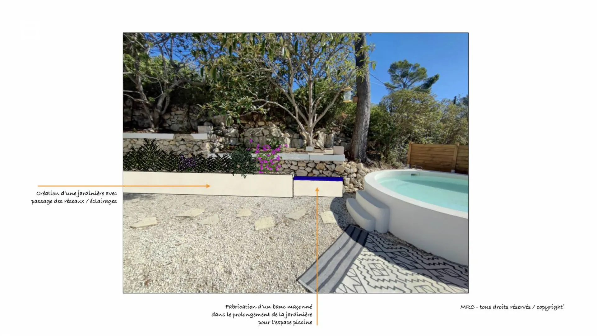 agrandissement d'un construction sur une terrasse pour aménagement de jardin et piscine par architecte paysagiste sur Ventabren