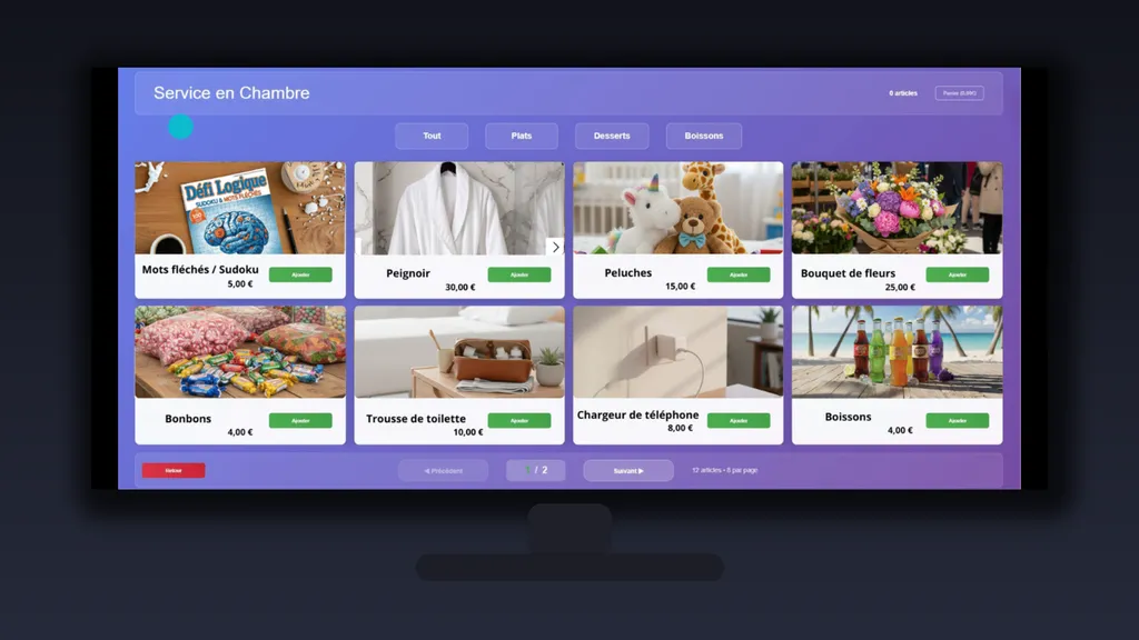 Commandes boutique accessibles depuis la TV en chambre en clinique et hôpital