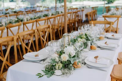 Bohemian and Chic Wedding with white nomad marquee and swimming pool in a Castle in Luberon Provence