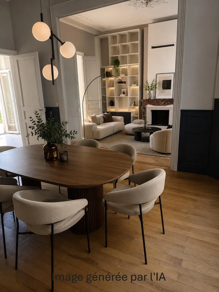 Suggestion de visuel ameublement IA rdc de cet hôtel particulier à vendre