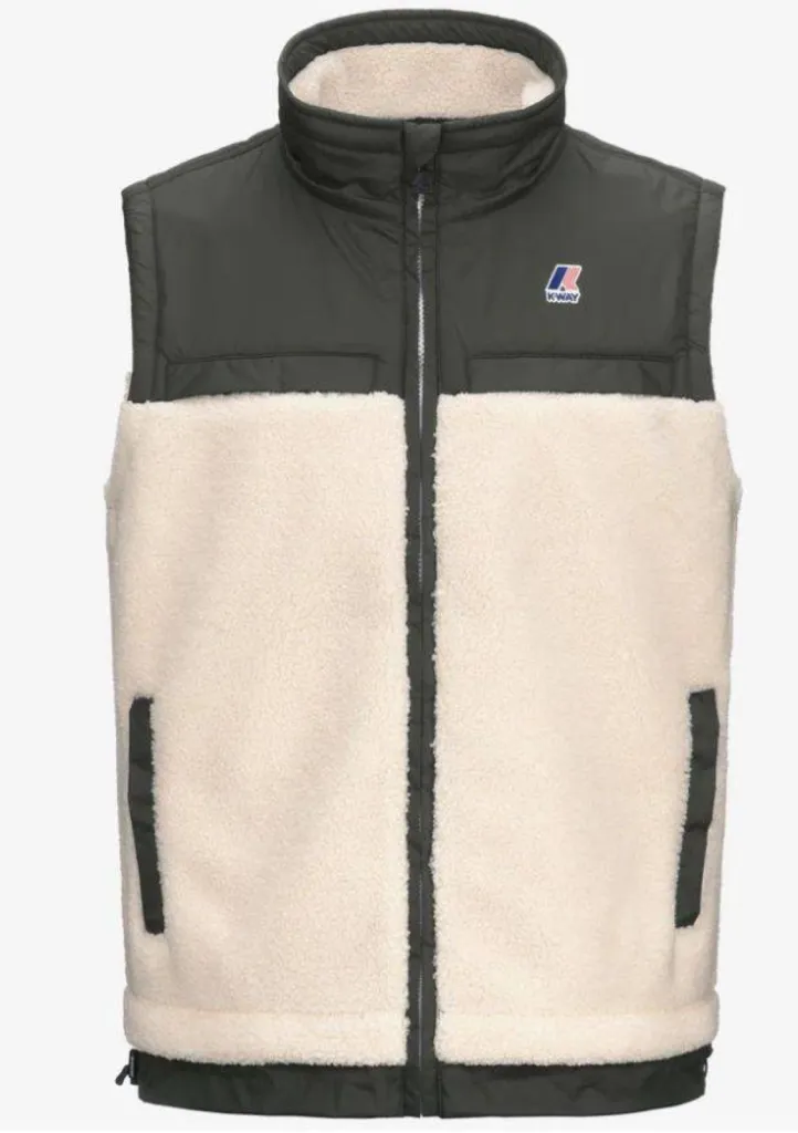 veste unisexe sans-manches K-Way Ecru - Green Blackish de face La Vrai 3.0 Jile à Dieppe chez Urban Chic