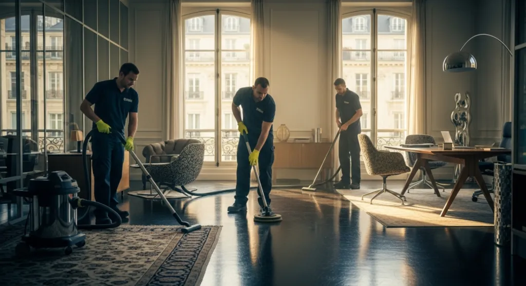 Nettoyage industriel et remise en état de bureaux après chantier de rénovation à Paris 75008