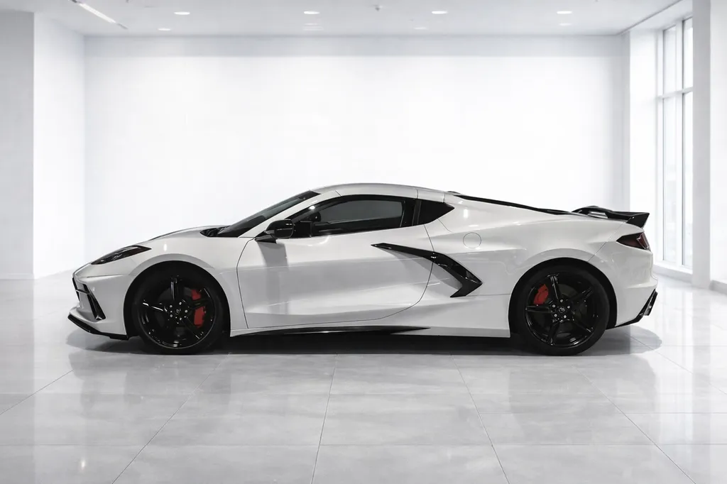 Chevrolet Corvette C8 blanche – profil latéral supercar américaine à Bordeaux