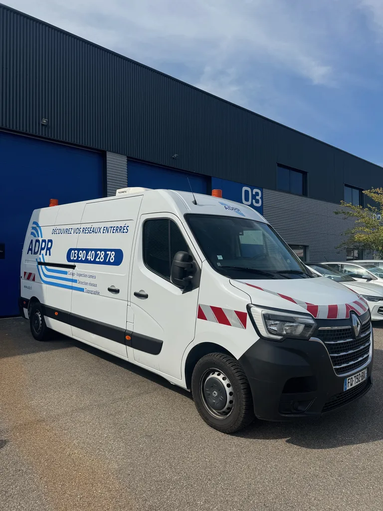 Fabrication et pose de marquage publicitaire sur véhicule utilitaire Renault Master avec adhésifs imprimés et découpés à Illkirch dans le Bas-Rhin