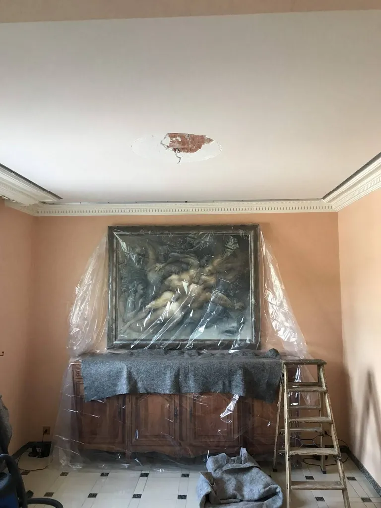 Pose plafond tendu BARRISOL blanc mat entre corniches sur St Lys