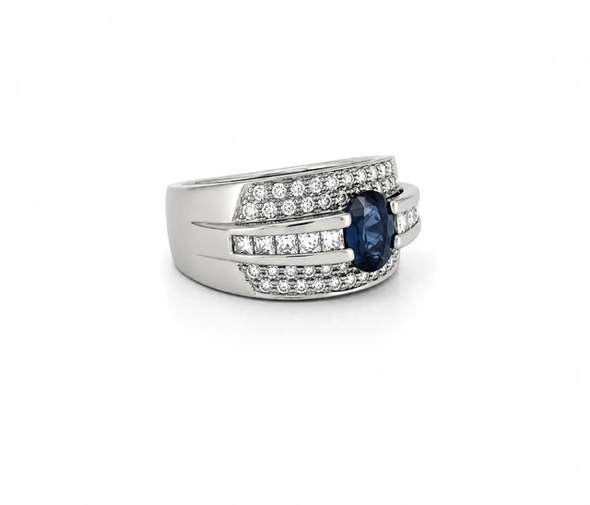 Bague saphir bleu et diamants en or blanc 750 en dépôt-vente à La Teste-de-Buch