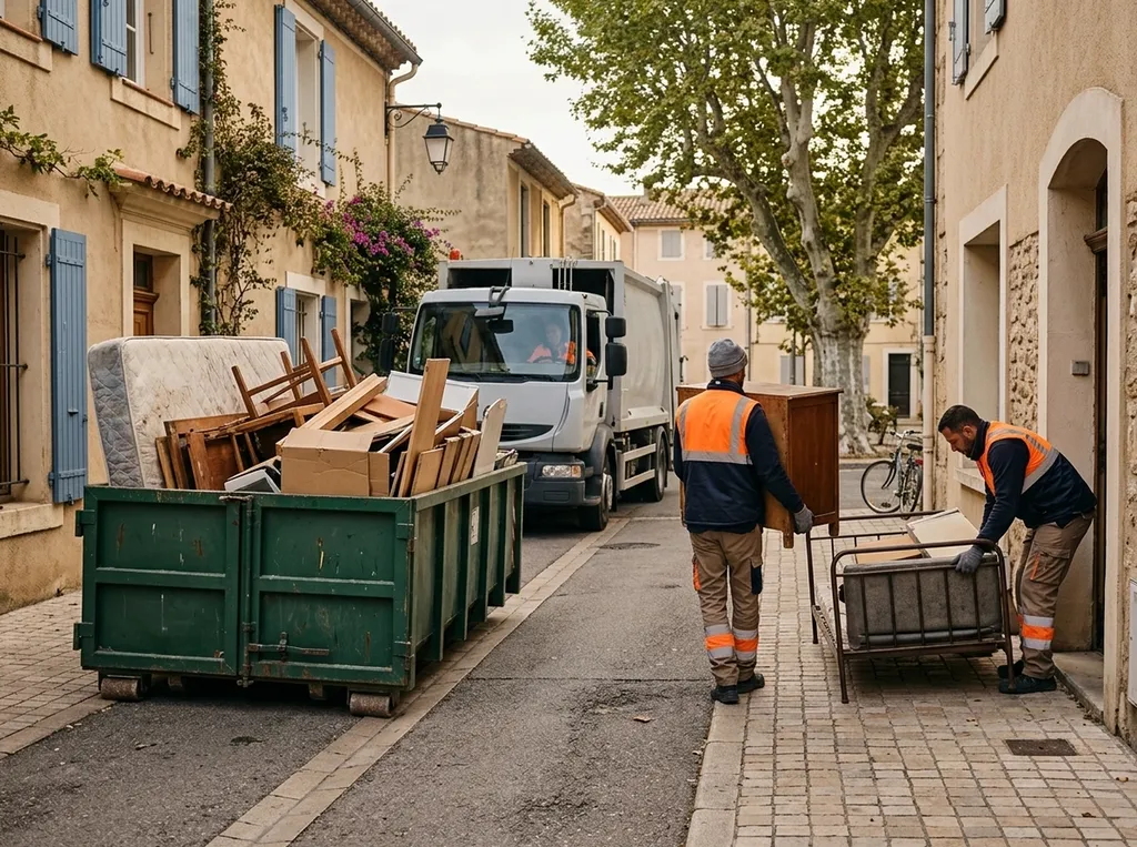 Débarras à Aix-en-Provence et dans les Bouches-du-Rhône : intervention avec équipe sur place et benne installée devant le logement pour l’évacuation des meubles et encombrants