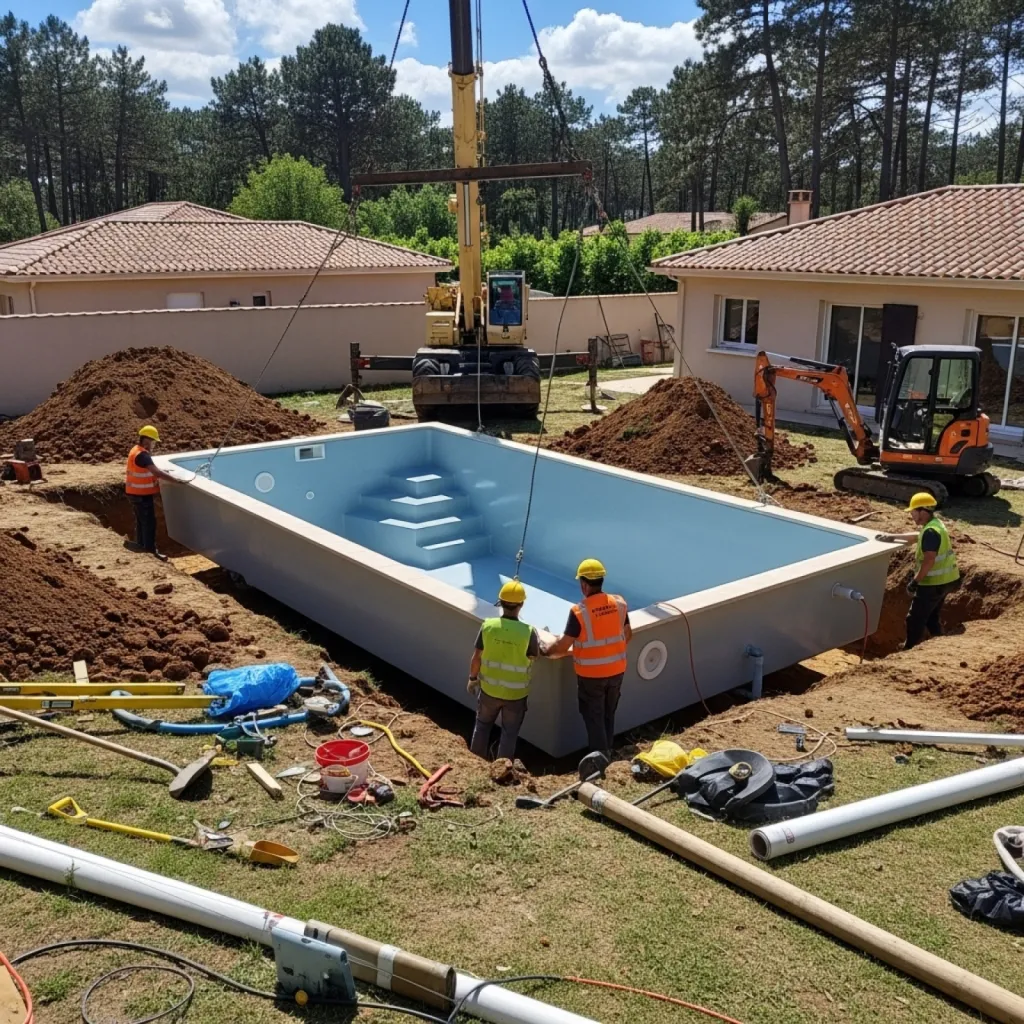 Installation d'une piscine a coque à Sanguinet è Aloha Piscines