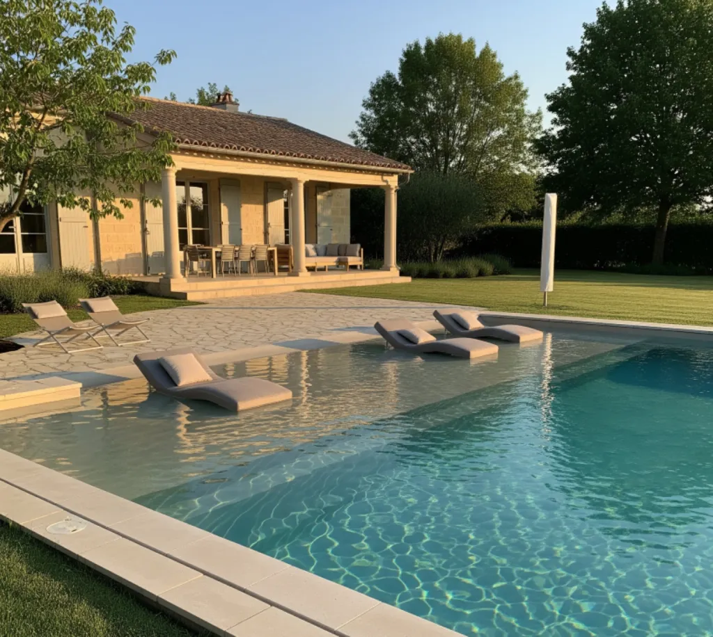 Piscine avec plage échoppe  - Areva Piscine