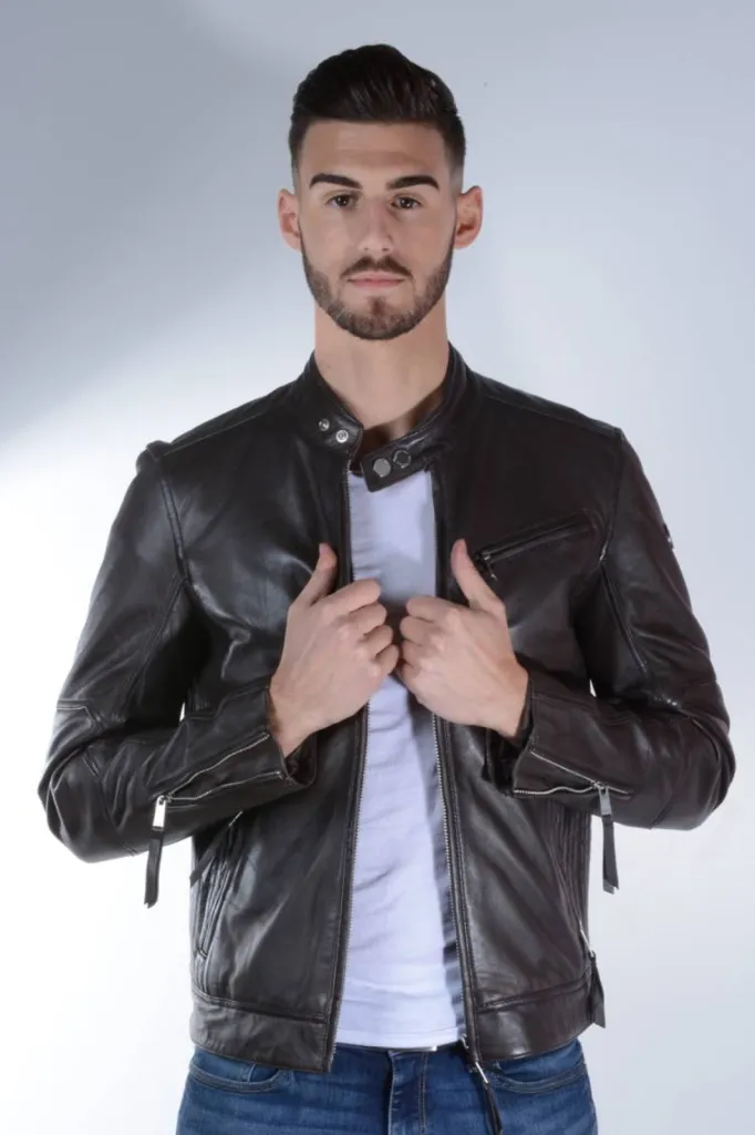 blouson cuir marron Redskins homme