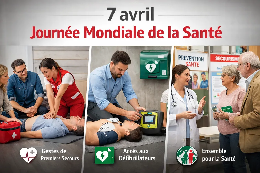 Formation aux gestes de premiers secours lors de la Journée mondiale de la santé à Saint Etienne.