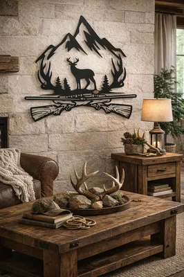 Décoration Murale Métal Cerf Montagne et Fusils Style Chasse – Design Nature et Rustique – Fabrication Artisanale à Villeneuve-de-Rivière (31) Occitanie – Livraison dans toute la France