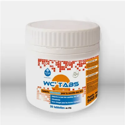 Tablettes WC détartrantes WC'TABS utilisées pour l'entretien des sanitaires professionnels à Mont-de-Marsan, Landes (40), Nouvelle-Aquitaine, disponibles partout en France. 