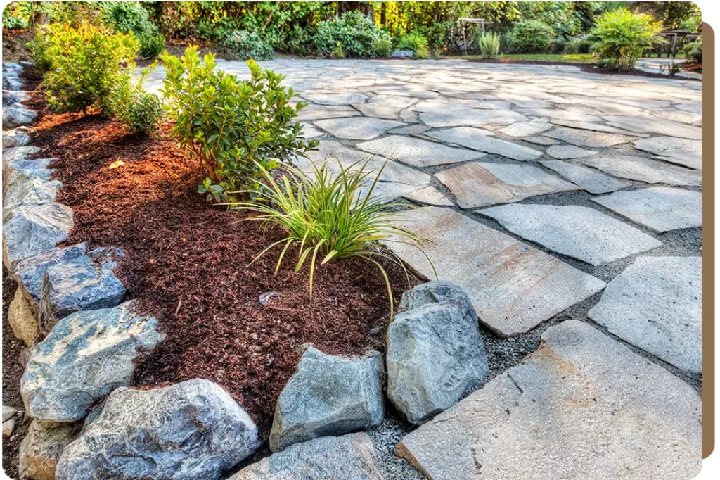 Création de pavage en pierre naturelle sur chape avec motifs et implantation à La Teste-de-Buch