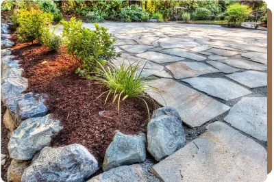 Création de pavage en pierre naturelle sur chape avec motifs et implantation à La Teste-de-Buch