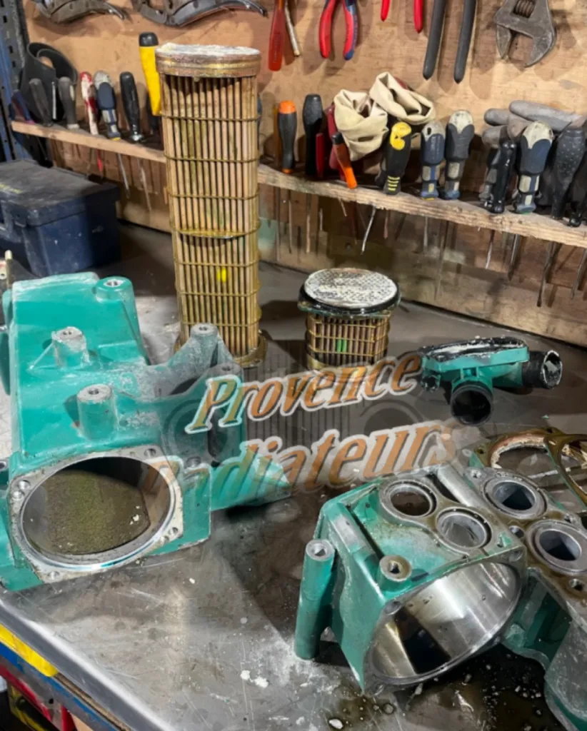 Echangeurs Volvo Penta D4 en révision professionnelle à Marseille.