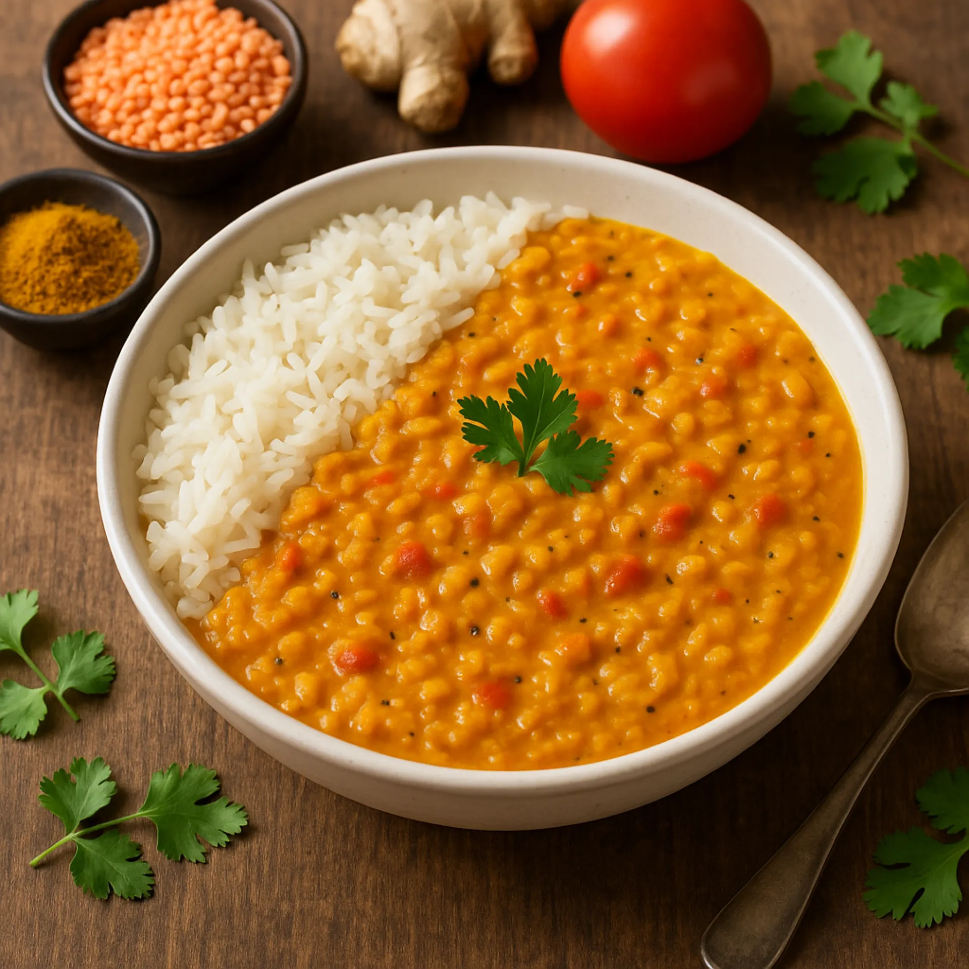 Dhal de lentilles corail au curry et lait de coco