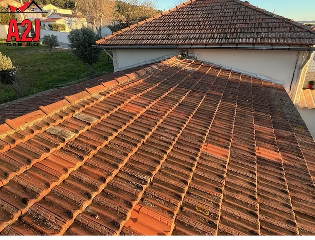 Tuiles plates de Marseille en mauvais état et avec un problème de pente