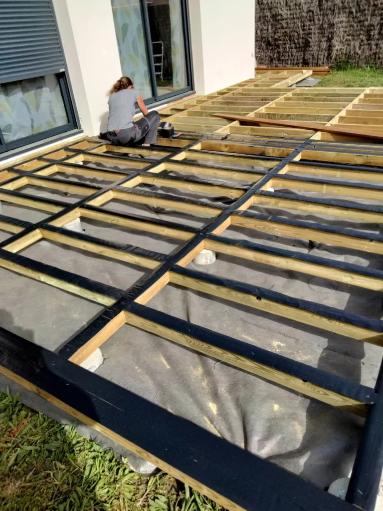 Sstructure de la terrasse avec  protection des lambourdes