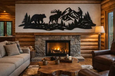 Décoration murale métal animaux montagne 140x45 cm – Fabrication artisanale en Haute-Garonne (31) près de Saint-Gaudens, livraison partout en France