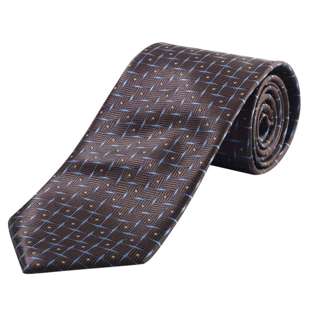 cravate e-commerce  POIS POLYESTER MARRON CHOCOLAT PETIT CARRE BEIGE