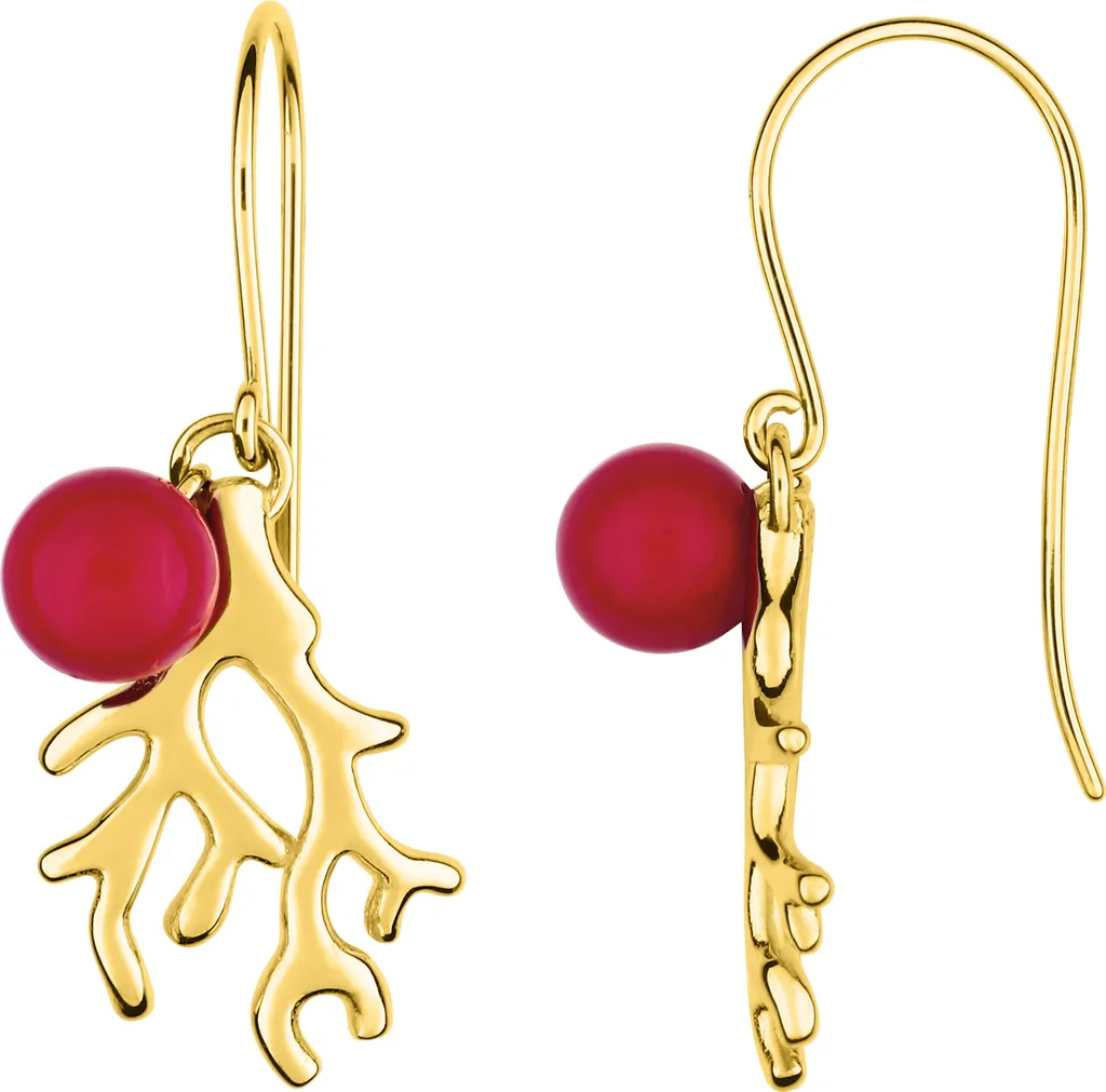Boucles d’oreilles corail rouge en plaqué or neuves au Bassin d’Arcachon près de Bordeaux