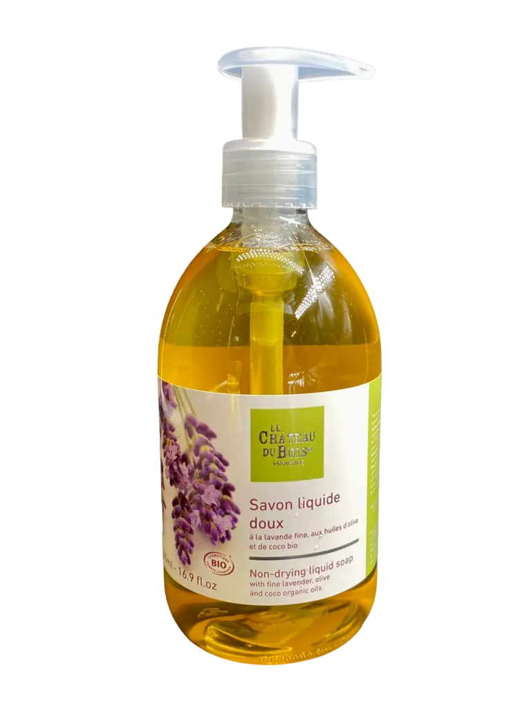 Savon liquide à l'huile essentielle de lavande fine certifié BIO Cosmos - 500mL - Le Domaine Château du Bois