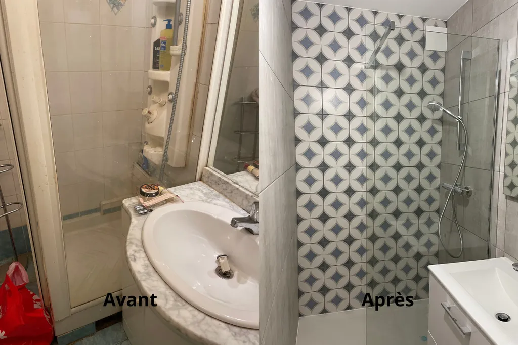 Avant / après rénovation d’une petite salle de bain dans un appartement à Tassin-la-Demi-Lune près de Lyon (Rhône 69)