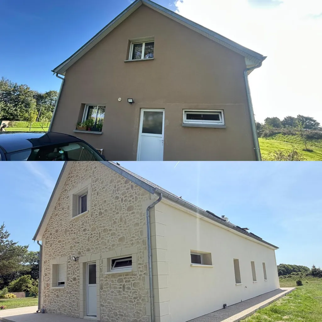 Société spécialisée dans le ravalement projeté à la chaux finition aspect pierre en Seine-Maritime : Transformez votre maison avec nos ravalements décoratifs sur mesure