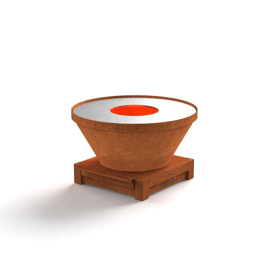Brasero plancha Brazir Mini rond 640 mm en finition rouille naturelle pour terrasse et jardin