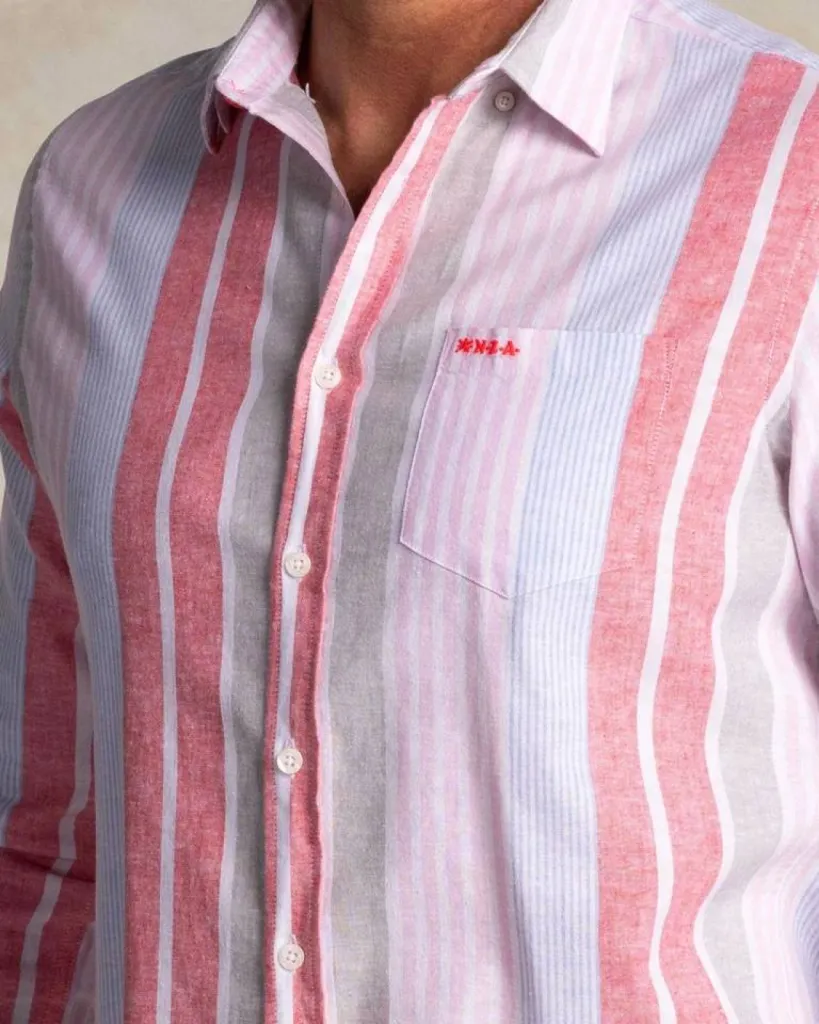 Chemise NZA Lin Rayée rouge et bleue à Dieppe Seine-Maritime
