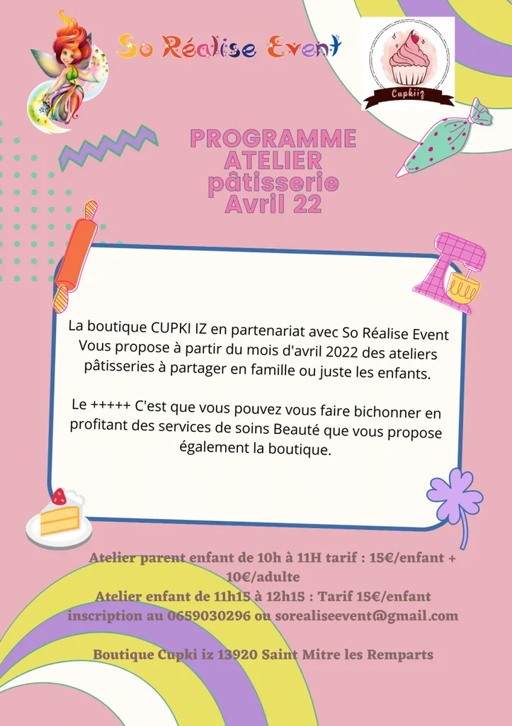Atelier Patisserie pour enfants et parents  tous les samedis à Saint-Mitre-les-Remparts dans les Bouches du Rhone
