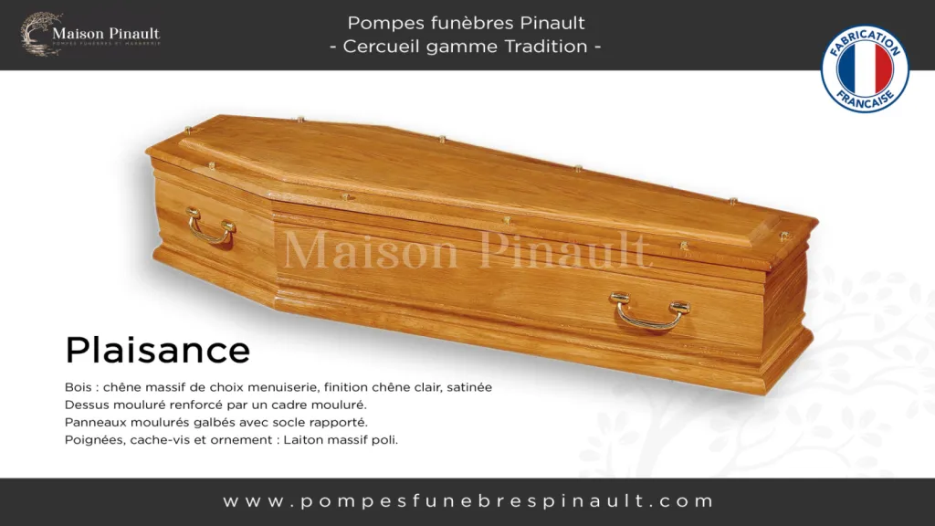 cercueil Plaisance gamme tradition forme parisienne chêne massif satiné Pompes funèbres Pinault