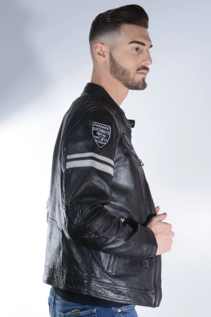 blouson cuir style motard homme