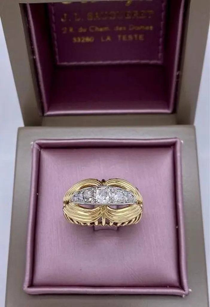 Bague bombée fils d'or, or 750/1000ème et diamants occasion Or Ligne Salles Bassin d'Arcachon