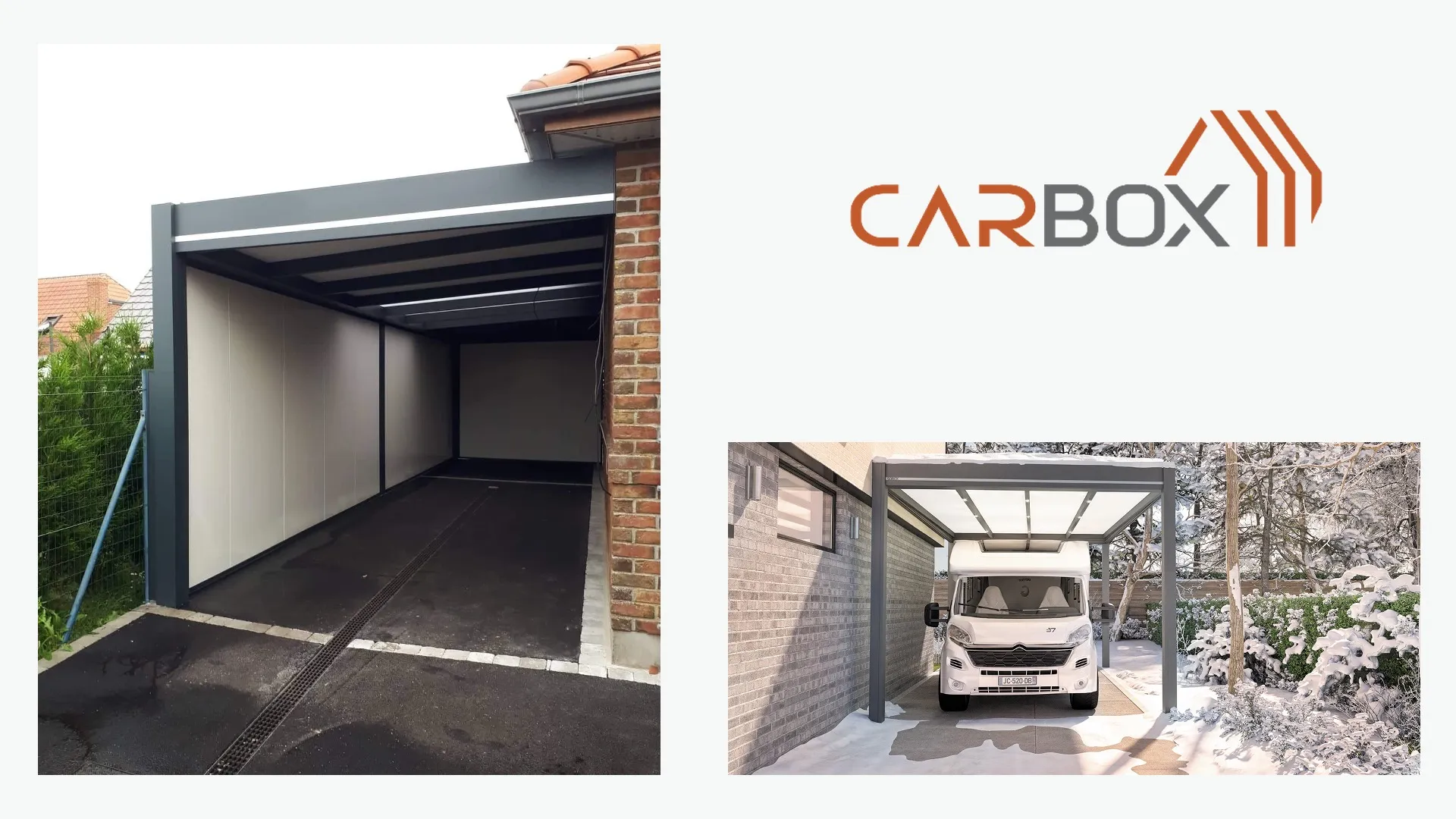 Carport aluminium gris anthracite 7016 sur mesure haute qualité fabrication française installation extérieure durable moderne Botans 90400