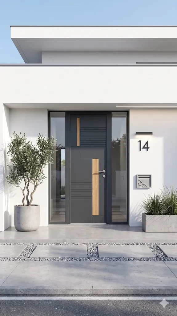 Vente et pose d’une porte d’entrée aluminium gris anthracite et bois K•LINE modèle Piléa à Istres