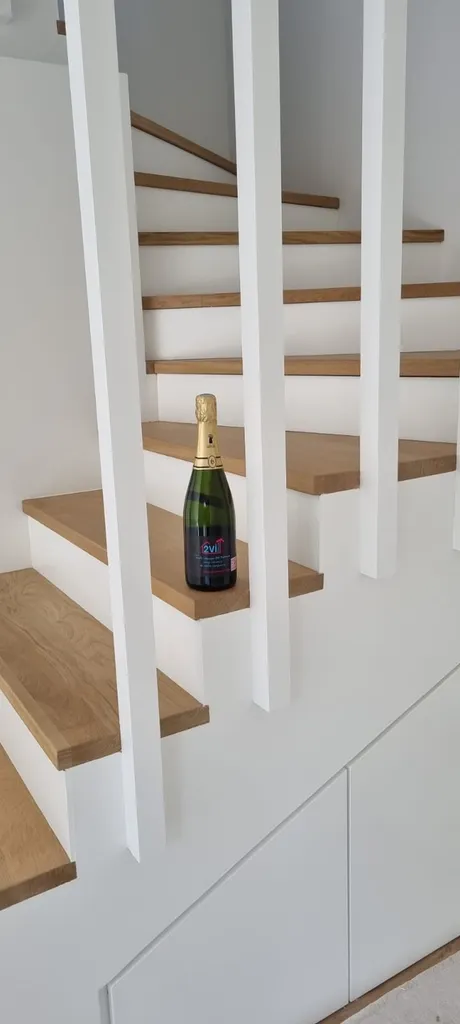 peinture escalier bi-couleur blanc et cire naturel en région parisienne 