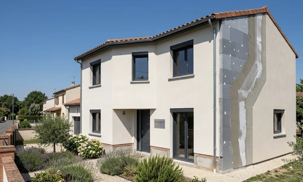 Rénovation énergétique et pose d'isolation extérieure sur une maison individuelle par le maître d'œuvre Benezech à Gaillac, Tarn.